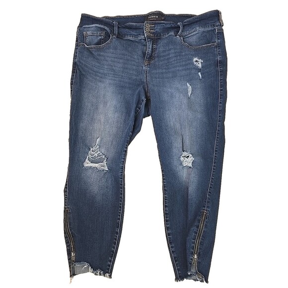 Torrid Premium Denim Ankle Zip Jeggings Womens 22R Stiletto Distressed Raw Hem - Picture 9 of 9